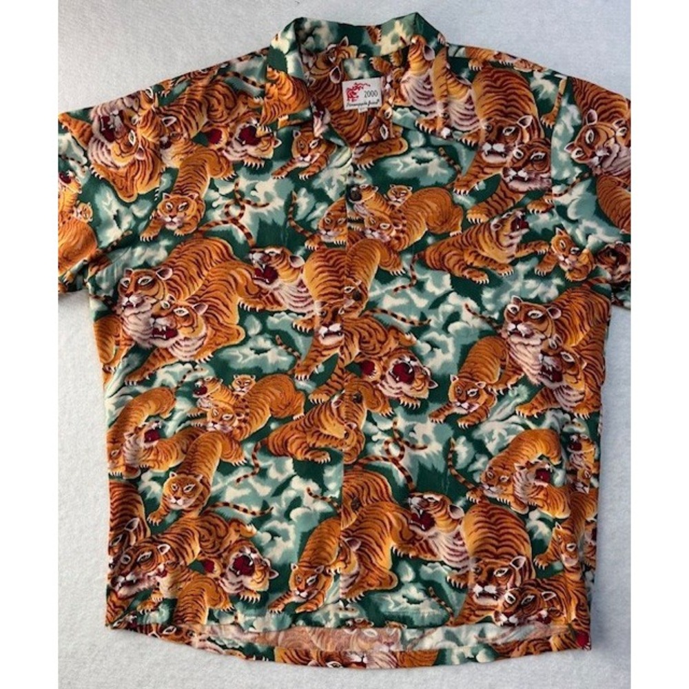 Vintage Pineapple Juice "One Hundred Tigers" 100% Rayon Hawaiian Shirt XL Unique